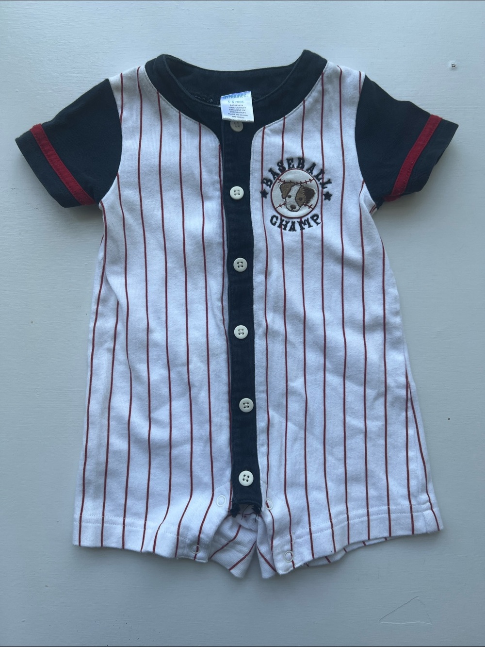 Gymboree White & Navy Baseball-Style Button Romper